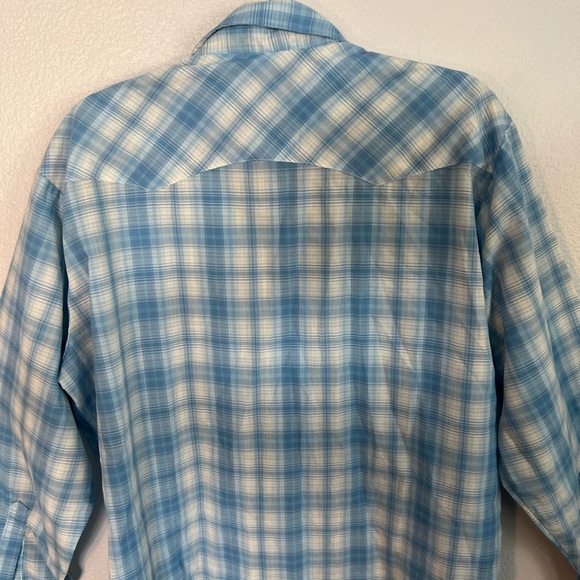 Blue Plaid Pearl Snap Cowboy Western Shirt L - Picture 8 of 9